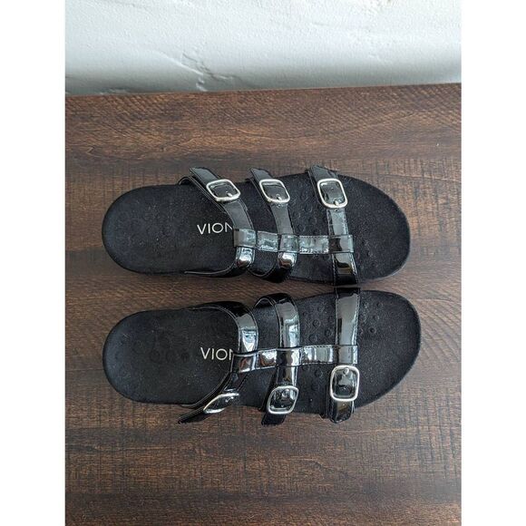 Vionic Misa Black Leather Strappy Buckled Slide Sandals - Size 7 - Picture 5 of 8